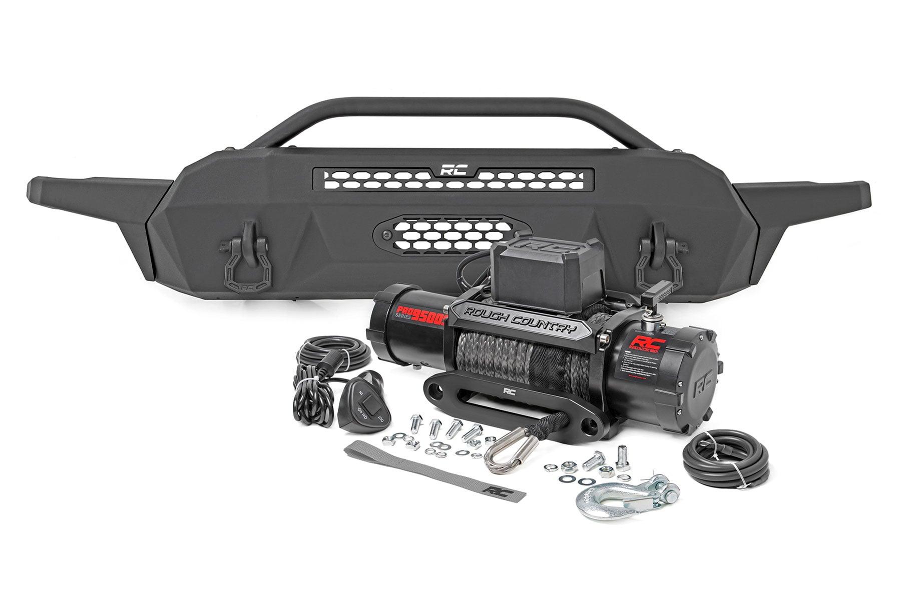 Rough Country Front Bumper High Clearance 9500 Lb Pro Series Winch Synthetic Rope 16-22 Toyota Tacoma Rough Country - 10716