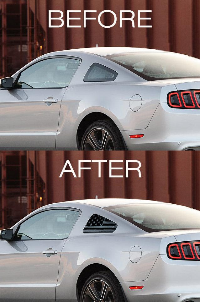 Anchor Room Quarter Window American Flag (2010-2014 Mustang) - Matte Black, Distressed/Tattered - 10FM_QWF_M