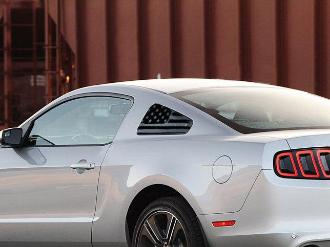 Anchor Room Quarter Window American Flag (2010-2014 Mustang) - Matte Black, Distressed/Tattered - 10FM_QWF_M