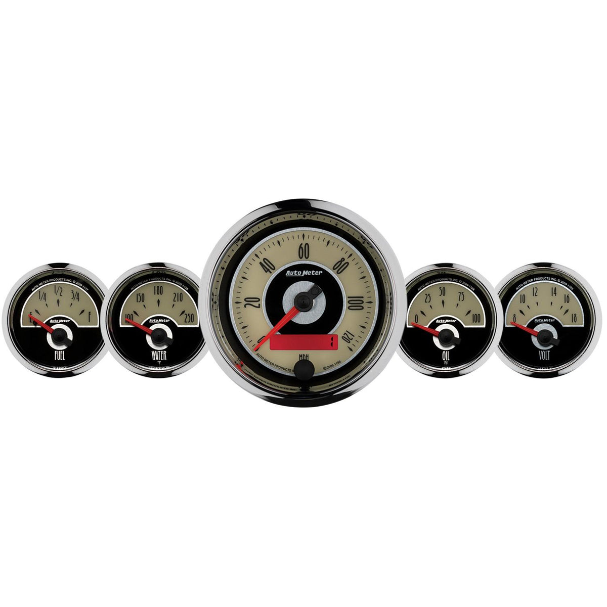 Auto Meter Gauge Kit, 5 Pc., 3 3/8" & 2 1/16" , Elec. Speedometer, Cruiser - 1101