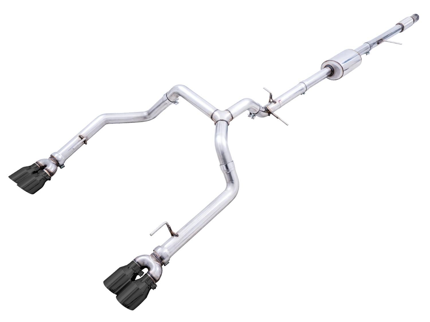 AWE 0FG Catback Split Rear Exit Exhaust for 4th Gen Silverado/Sierra 1500 5.3L (With Bumper Cutouts) - Quad Diamond Black Tips - 3015-43202