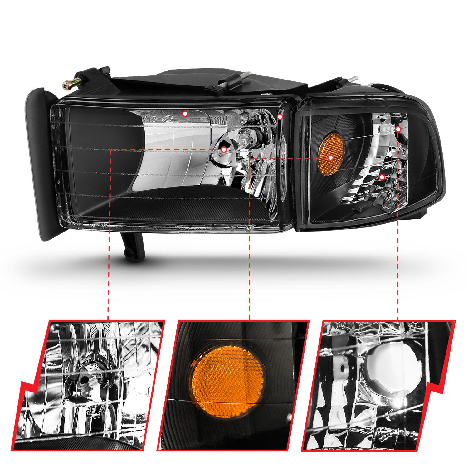 ANZO Crystal Headlight Set (1994-2002 Ram 1500, Ram 2500, Ram 3500) - 111067