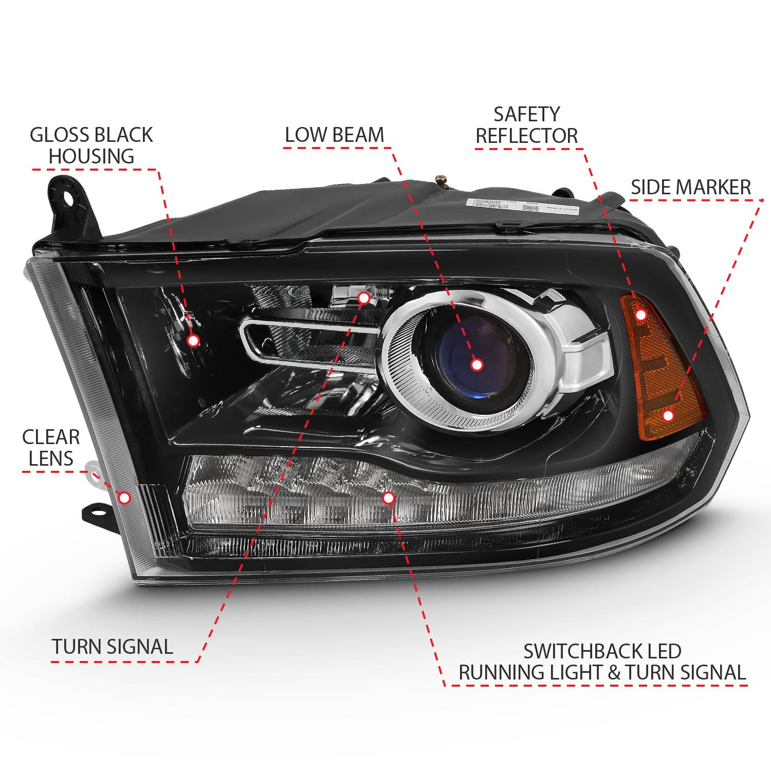 ANZO Anzo Usa Projector Headlights W/ Halo (2009-2018 Ram 1500, Ram 2500, Ram 3500, 1500, 2500, 3500) - 111439