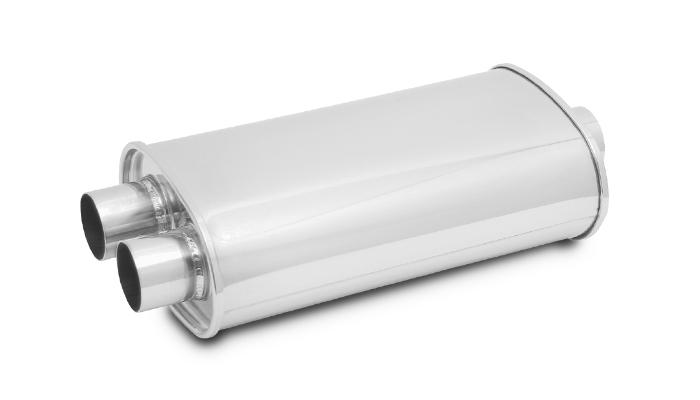 Vibrant Performance Streetpower Oval Muffler, 3" Inlet X 3" Dual Outlet (Center In - Dual Out) - 1136