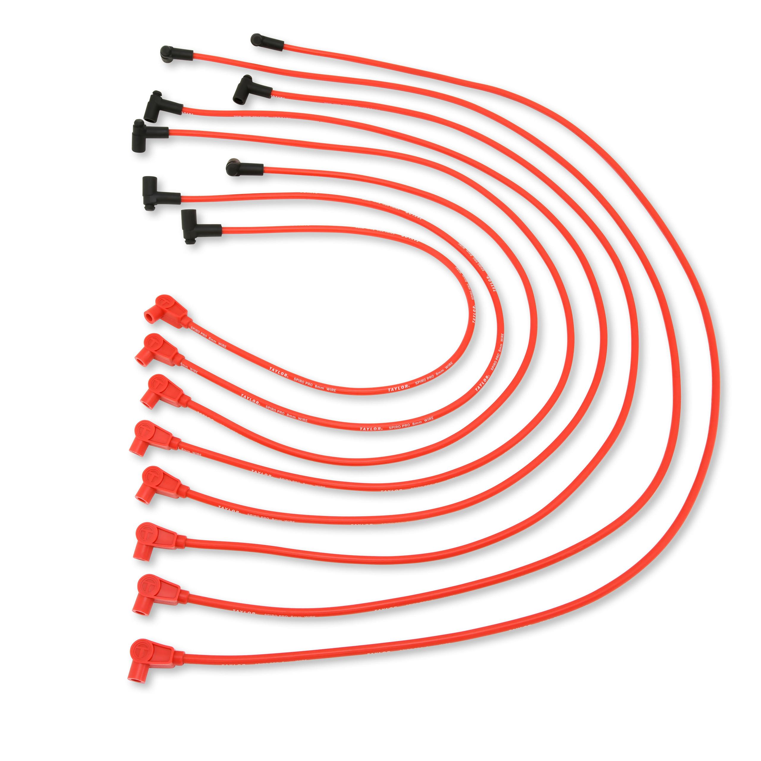 TAYLOR CABLE 8mm Spiro-Pro custom 8 cyl red Spark Plug Wires - 74206