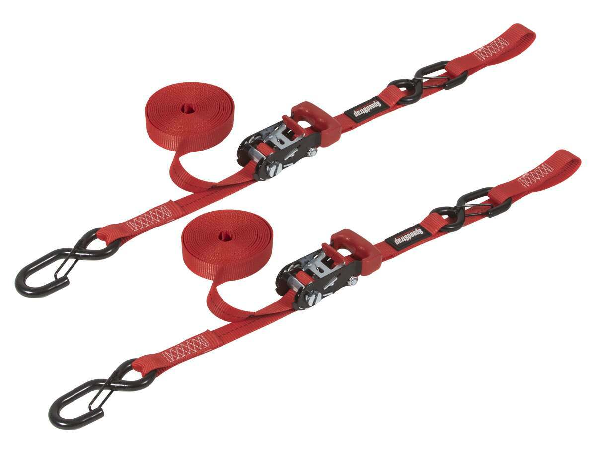 SpeedStrap 1 Inch x 15' Ratchet Tie Down w/ Snap 'S' Hooks and Soft Tie 2 Pack Red - 11803-2