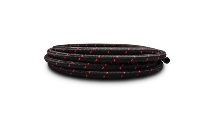 Vibrant Performance Braided Flex Hose, Nylon, Black/Red, Size: -8An, Hose Id: 0.44", 5Ft Roll - 11988R