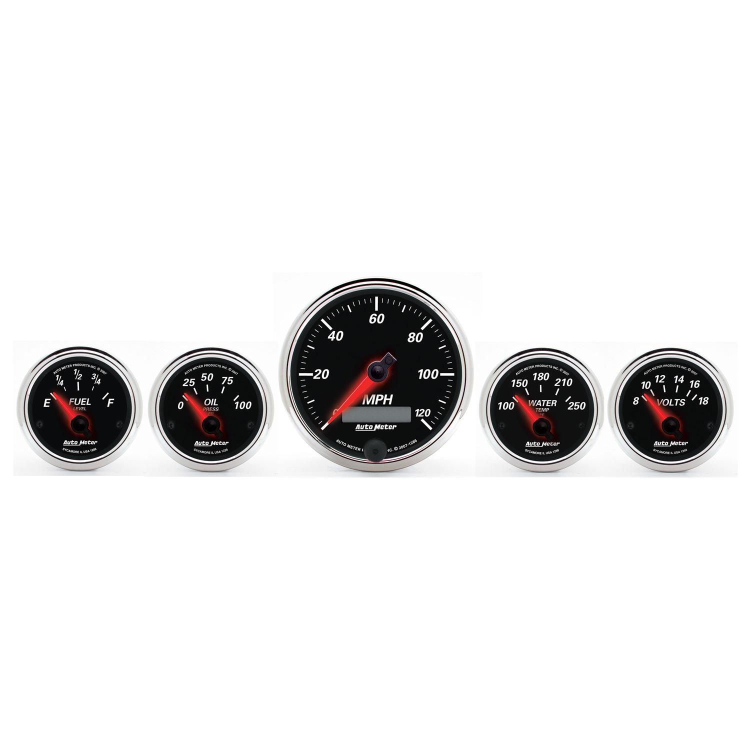 Auto Meter 5 PC. GAUGE KIT, 3-3/8" & 2-1/16", ELEC. SPEEDOMETER, DESIGNER BLACK II - 1201