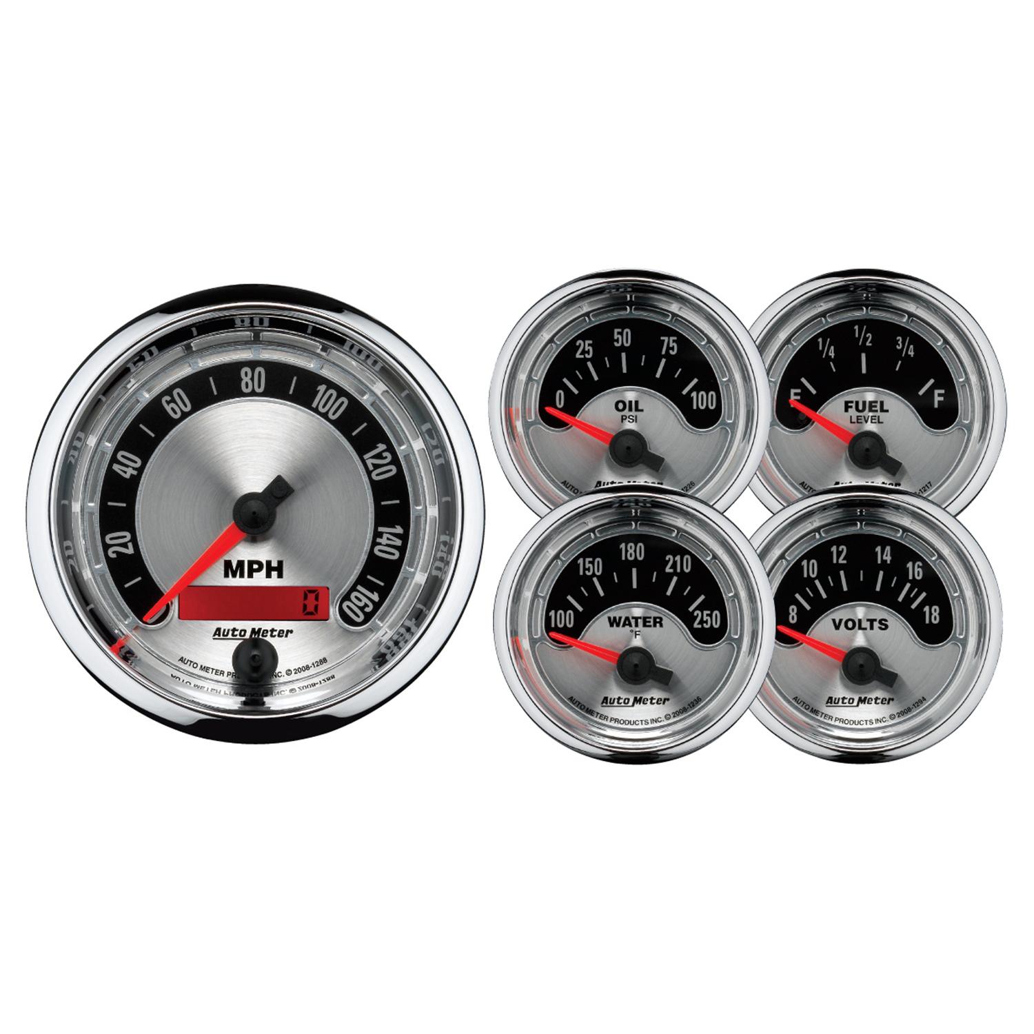 Auto Meter 5 PC. GAUGE KIT, 3-3/8" & 2-1/16", ELEC. SPEEDOMETER, AMERICAN MUSCLE - 1202