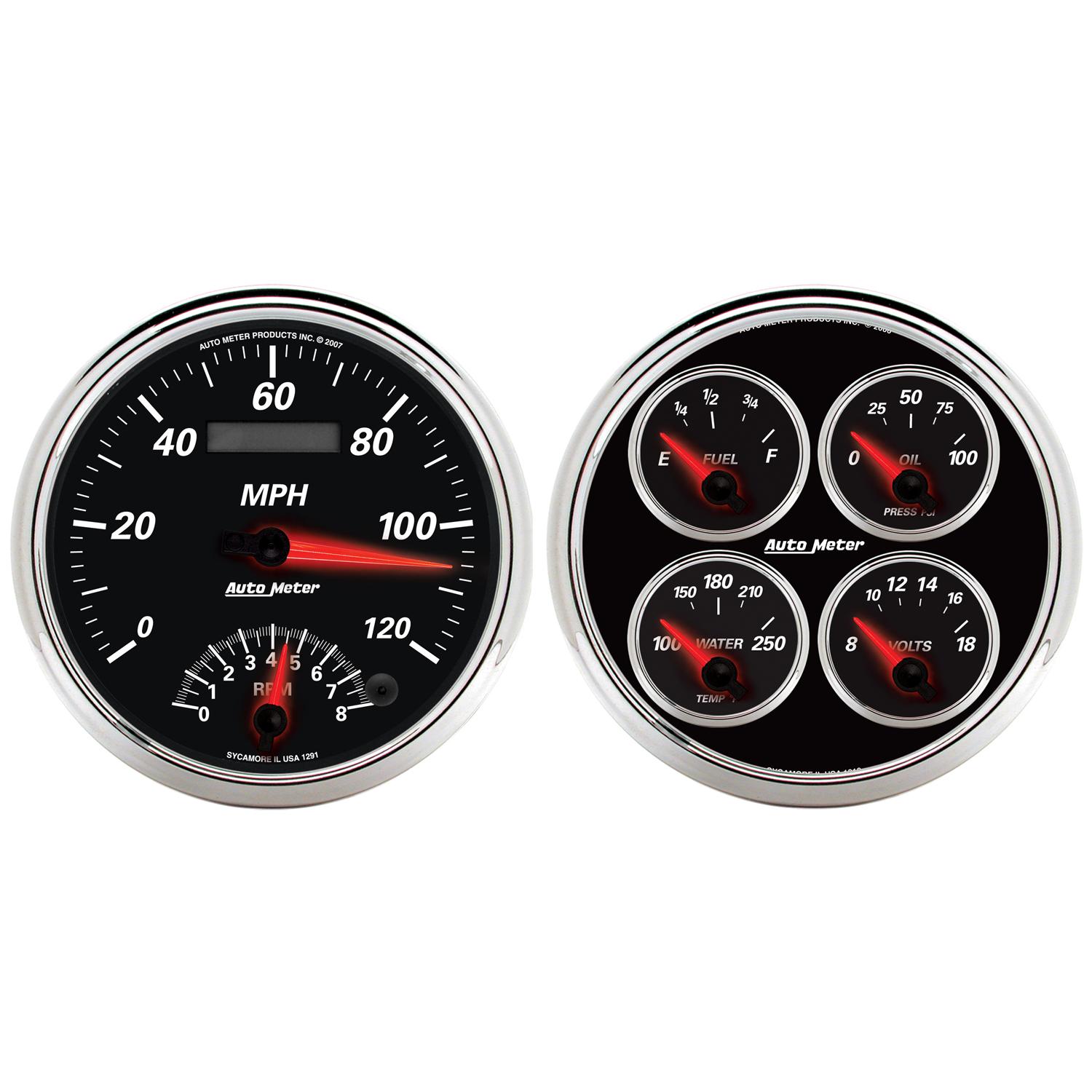 Auto Meter 2 PC. GAUGE KIT, 5" QUAD & SPEEDOMETER, 240-33 Ω, DESIGNER BLACK II - 1204