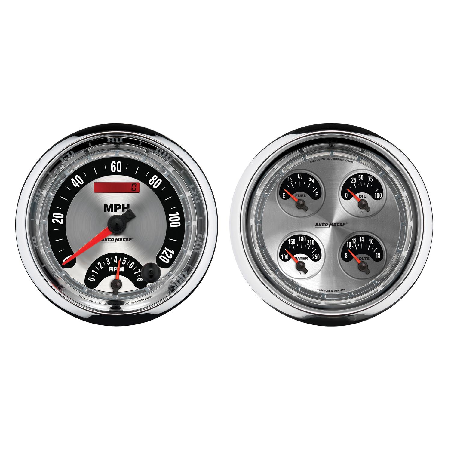 Auto Meter 5" QUAD GAUGE, 8K RPM/120 MPH/100 PSI/100-250 °F/8-18V/240-33 Ω, AMERICAN MUSCLE - 1205