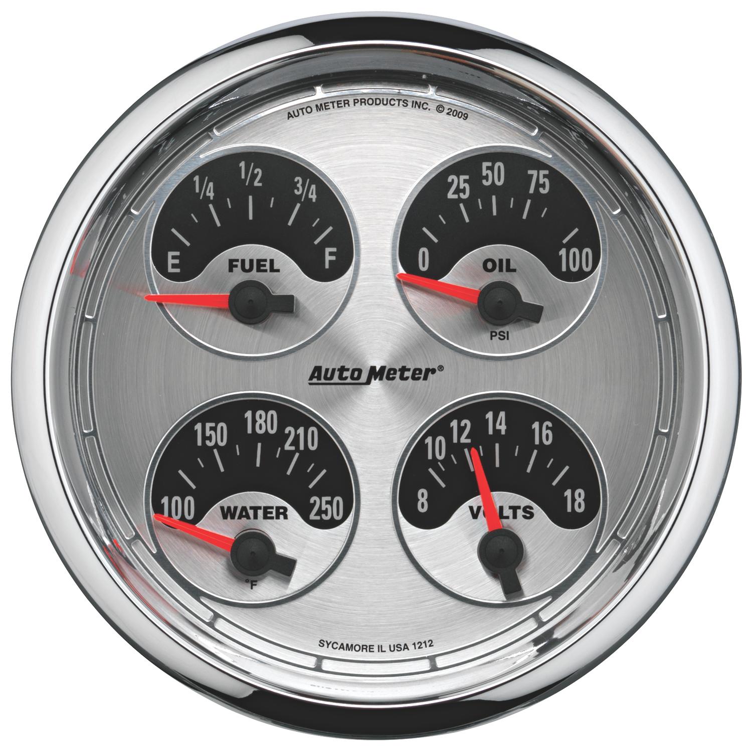 Auto Meter 5" QUAD GAUGE, 100 PSI/100-250 °F/8-18V/240-33 Ω, AMERICAN MUSCLE - 1212