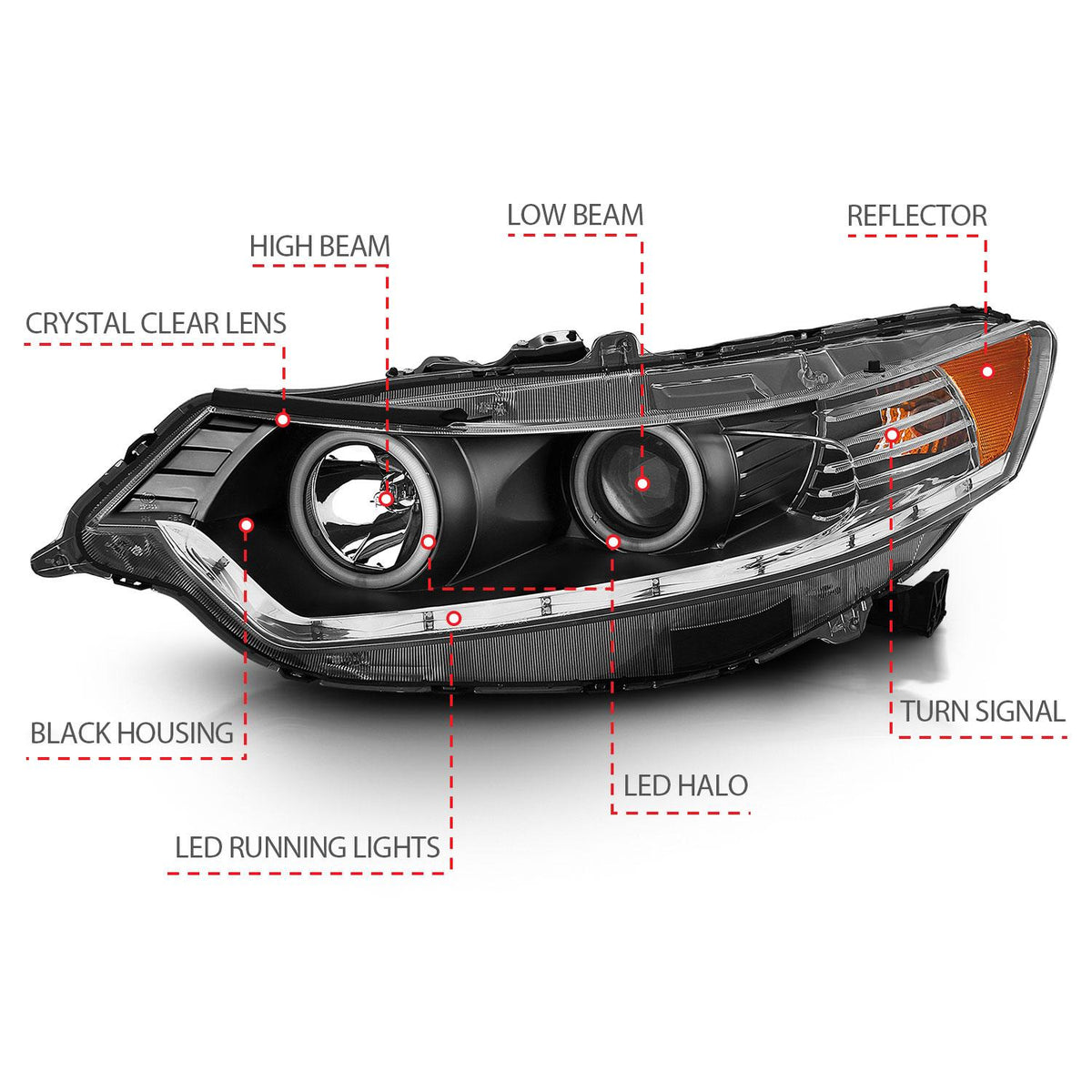 ANZO Projector Headlight Set W/Halo (2009-2012 TSX) - 121393