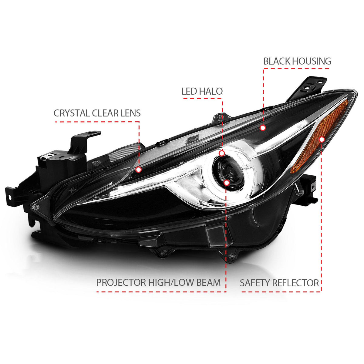 ANZO Projector Headlight Set W/ Led Halo (2014-2015 3) - 121522