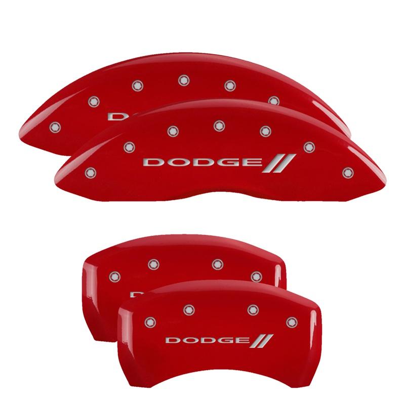 MGP Caliper Covers Set Of 4: Red Finish, Silver Dodge Ll (2011-2022 Challenger, Charger) - 12162SDD3RD