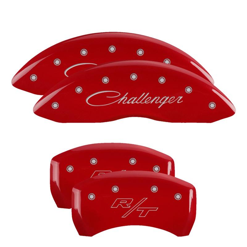 MGP Set Of 4: Red Finish, Silver Challenger (Cursive) / Rt (2011-2023 Dodge Challenger, Dodge Charger) - 12181SCLRRD