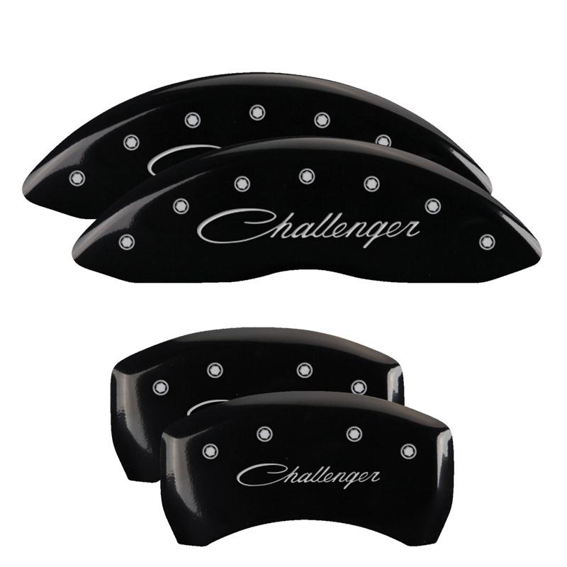 MGP Set Of 4: Black Finish, Silver Challenger (Cursive) (2011-2023 Dodge Challenger, Dodge Charger) - 12181SCLSBK