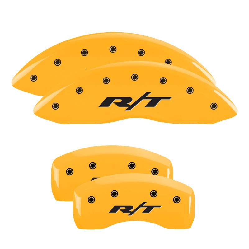 MGP Set Of 4 Caliper Covers Engraved Front And Rear: Rt Yellow Powder Coat Finish - 12192SRT1YL