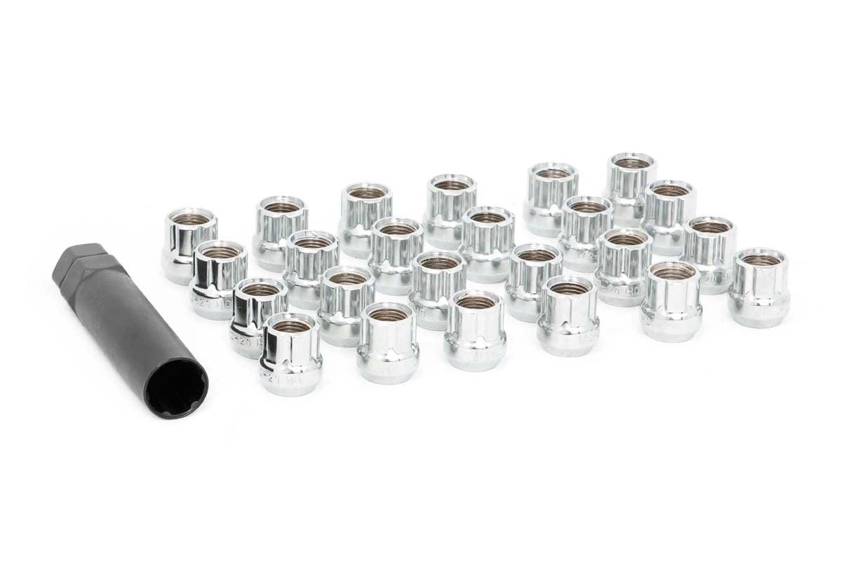 Rough Country Lug Nut Set 1/2x20 24 Qty Chrome Open End (1973-2019 F-100, Trailduster, Ramcharger, Bronco, W100, Scout II, Wagoneer, F-150, Ranger, Bronco II, Grand Wagoneer, Dakota, Wrangler, Explorer, Grand Cherokee, Ram 1500, Liberty, Commander) - 1220