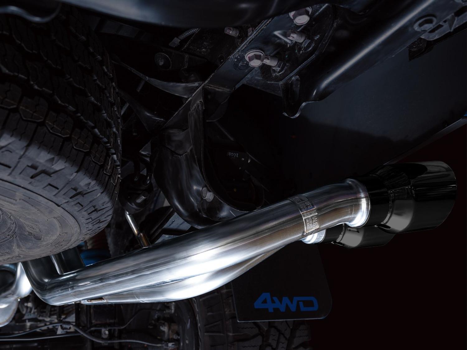 AWE 0FG Exhaust w/ Bashgaurd - Dual Diamond Black Tips (2016-2023 Tacoma 3.5L) - 3015-33826
