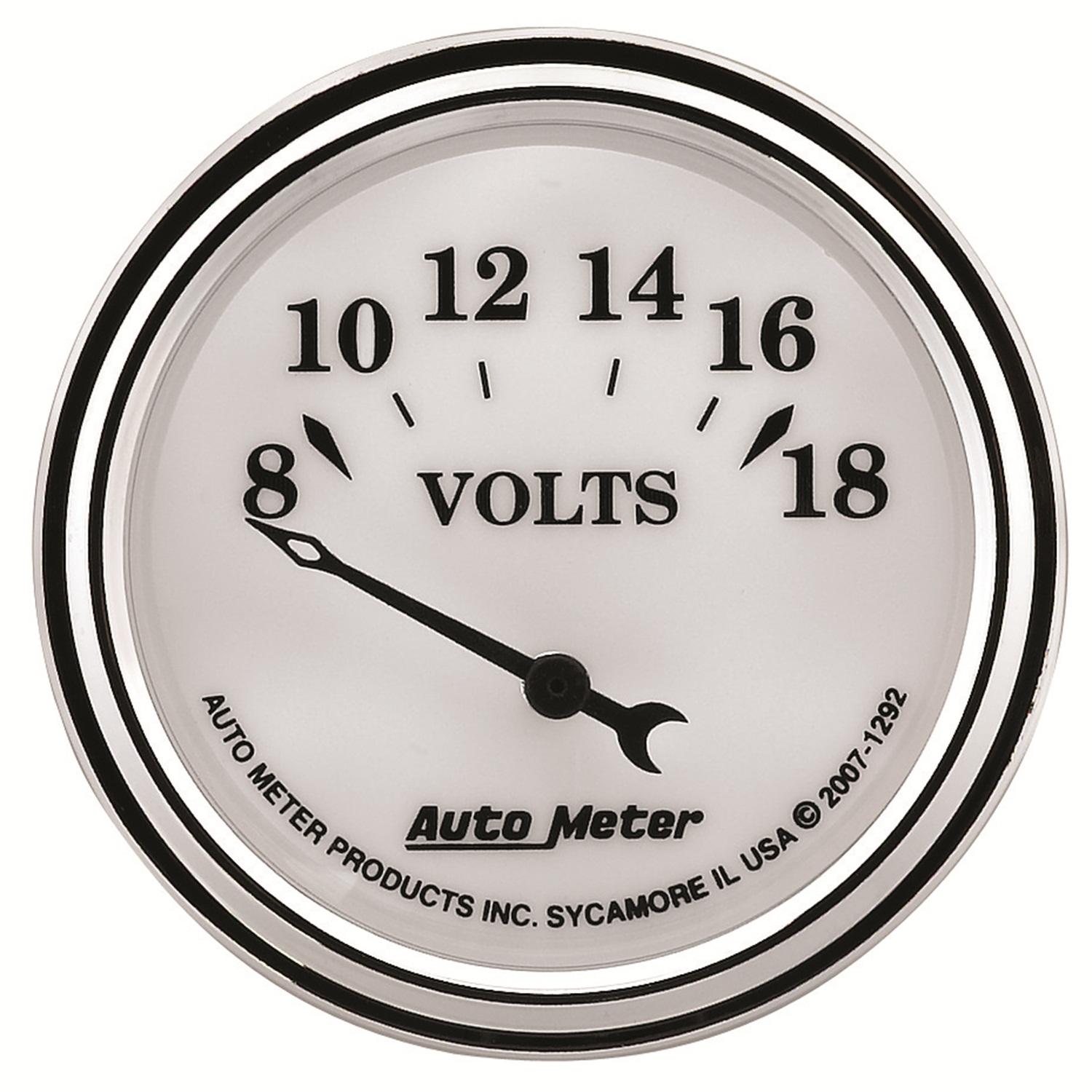 Auto Meter 2-1/16" VOLTMETER, 8-18V, OLD-TYME WHITE II - 1292