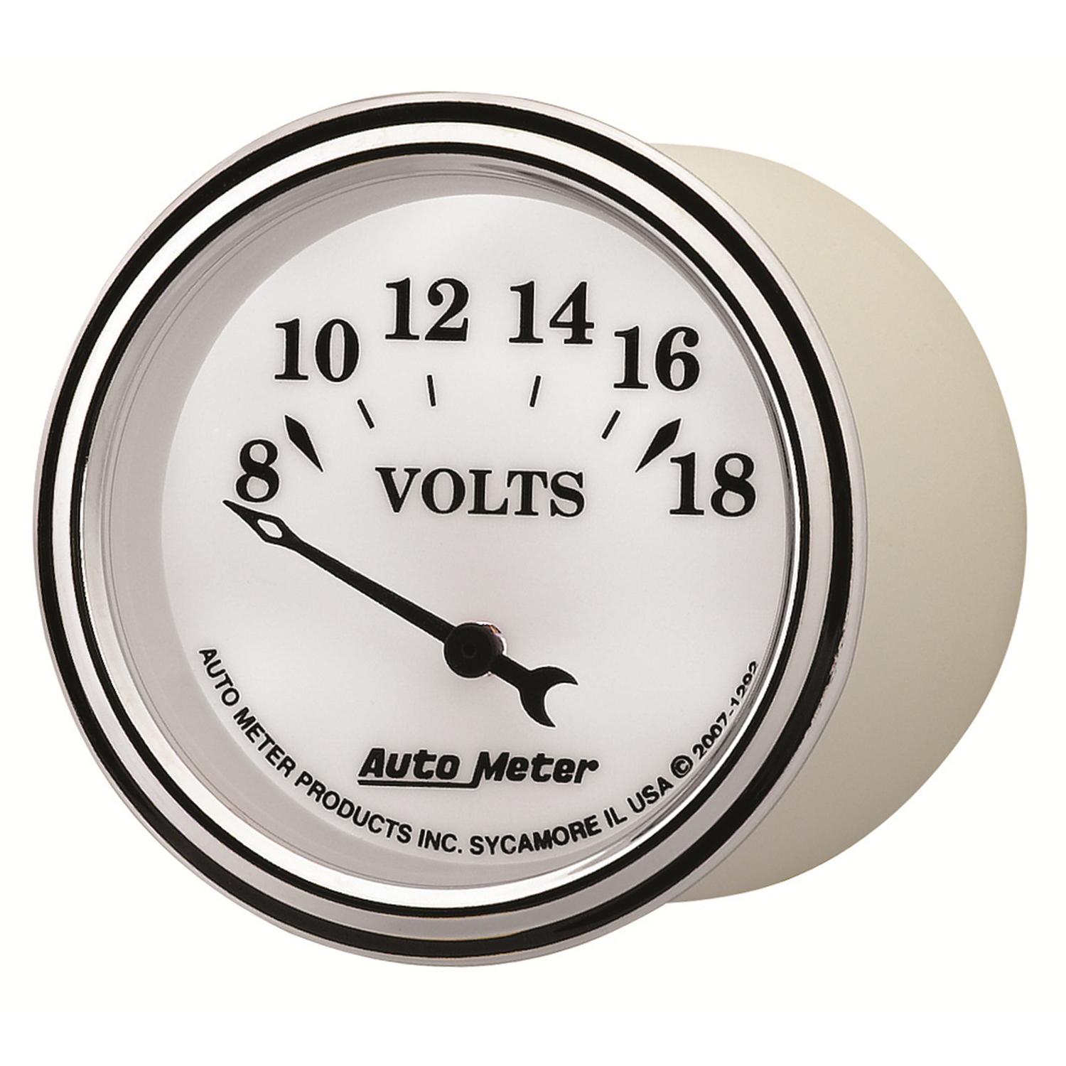 Auto Meter 2-1/16" VOLTMETER, 8-18V, OLD-TYME WHITE II - 1292