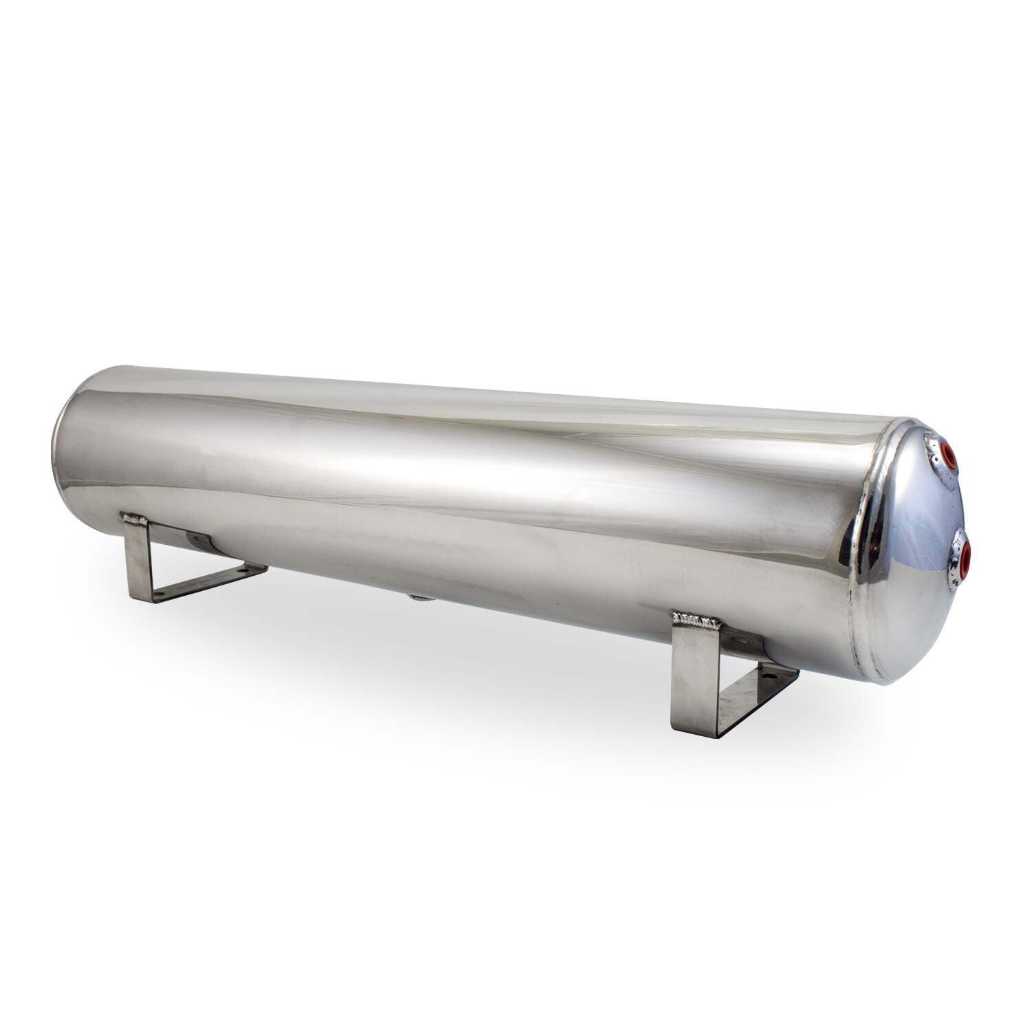 Air Lift Performance 12955 4 Gal Alum Air Tank - (2) 1/4", (2) 3/8" end ports, & 1/4" drain port - 30" L x 6" D - Polished