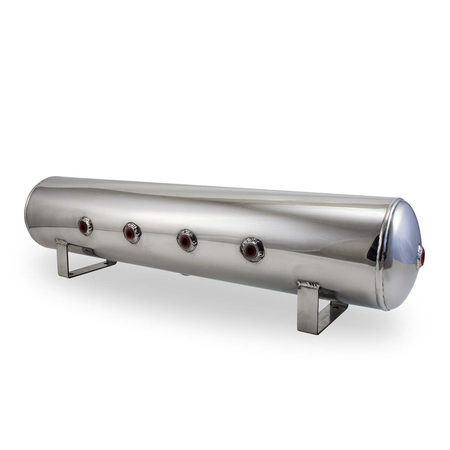 Air Lift Performance 12957 4 Gal Alum Air Tank - (4) 1/4" face ports, (2) 3/8" end ports, & 1/4" drain port - 30" L x 6" D - Polished