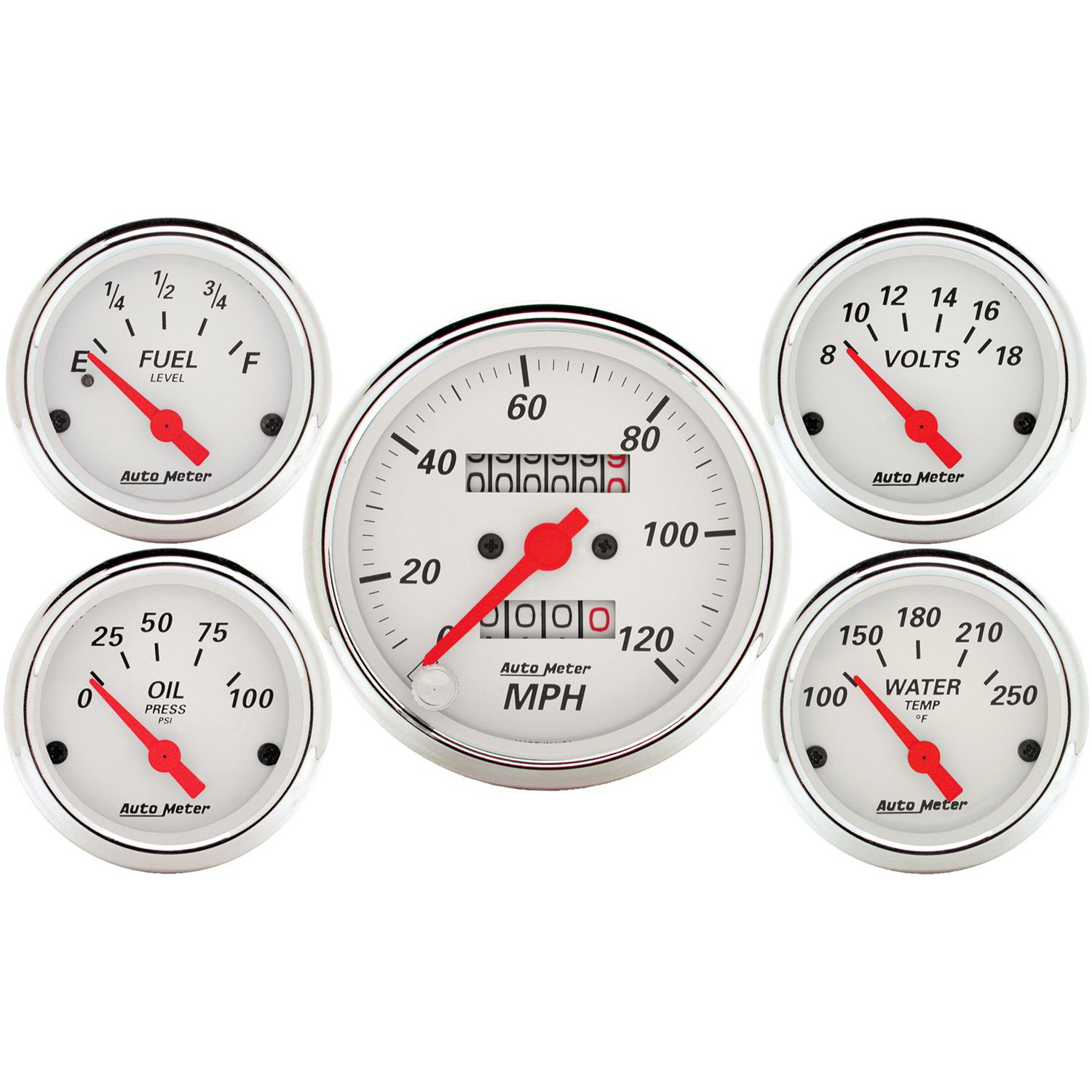 Auto Meter 5 PC. GAUGE KIT, 3-1/8" & 2-1/16", MECH. SPEEDOMETER, ARCTIC WHITE - 1300