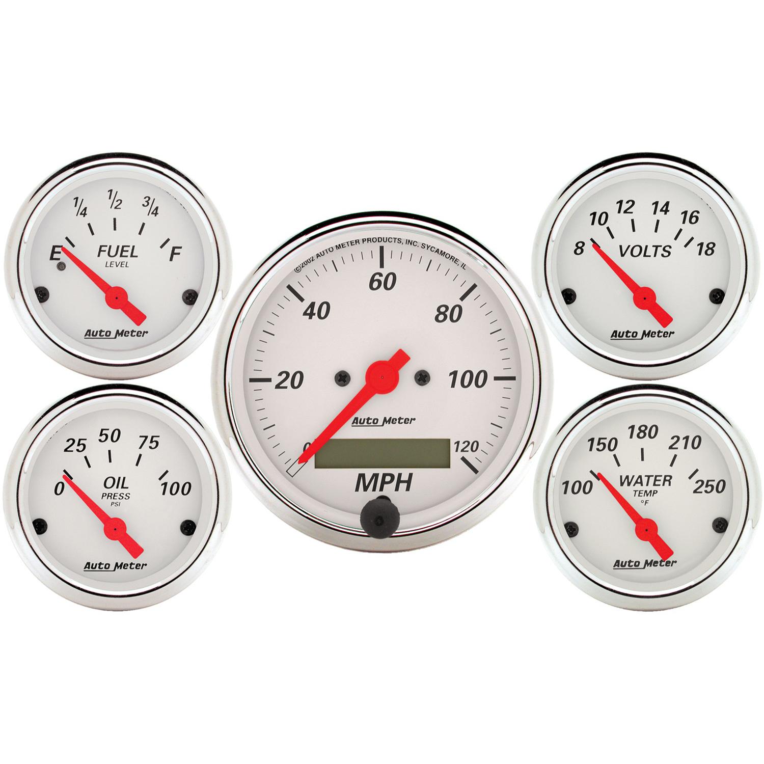 Auto Meter 5 PC. GAUGE KIT, 3-1/8" & 2-1/16", ELEC. SPEEDOMETER, ARCTIC WHITE - 1302