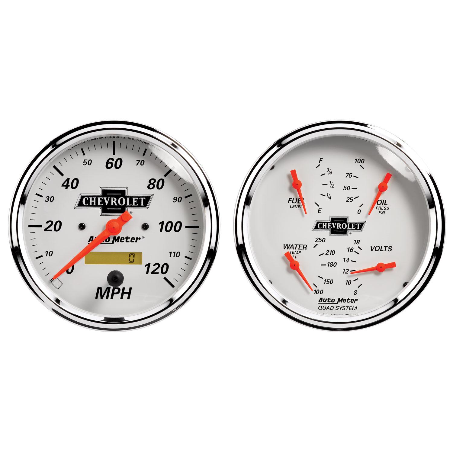 Auto Meter 2 PC. GAUGE KIT, 5" QUAD & SPEEDOMETER, 240-33 Ω, CHEVY VINTAGE - 1303-00408