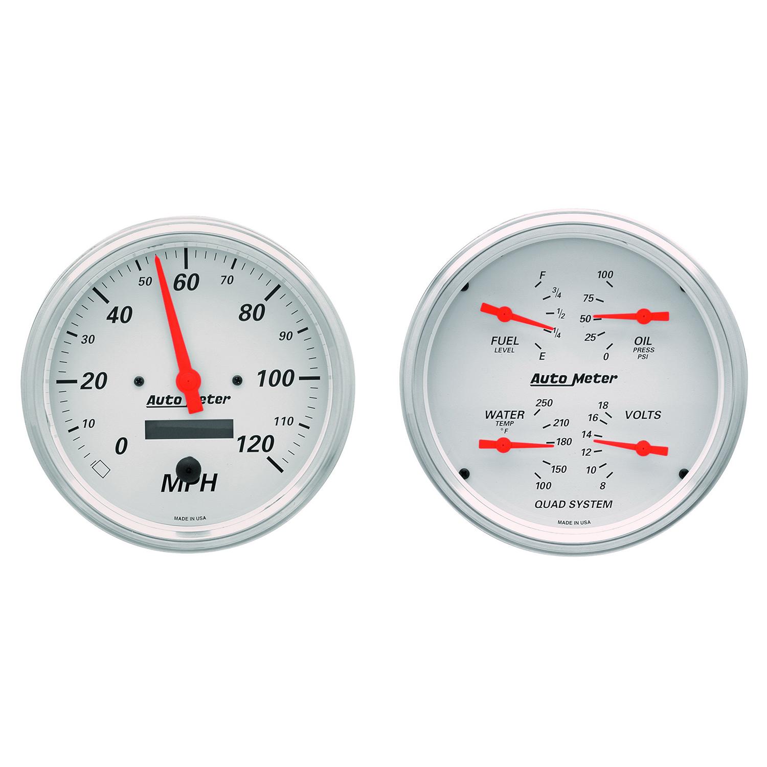 Auto Meter 2 PC. GAUGE KIT, 5" QUAD & SPEEDOMETER, 240-33 Ω, ARCTIC WHITE - 1303