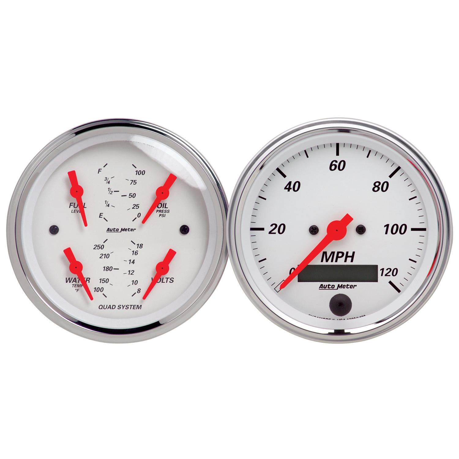 Auto Meter 2 PC. GAUGE KIT, 3-3/8" QUAD & SPEEDOMETER, 240-33 Ω, ARCTIC WHITE - 1308