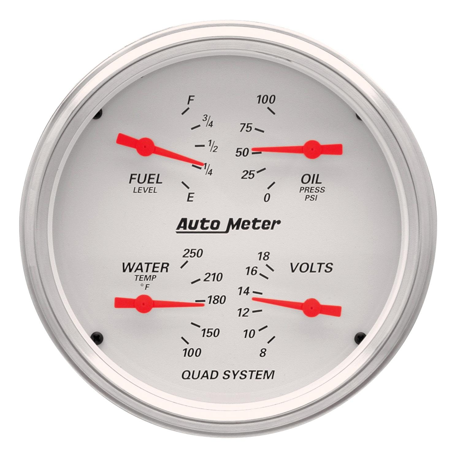 Auto Meter 5" QUAD GAUGE, 100 PSI/100-250 °F/8-18V/240-33 Ω, ARCTIC WHITE - 1310