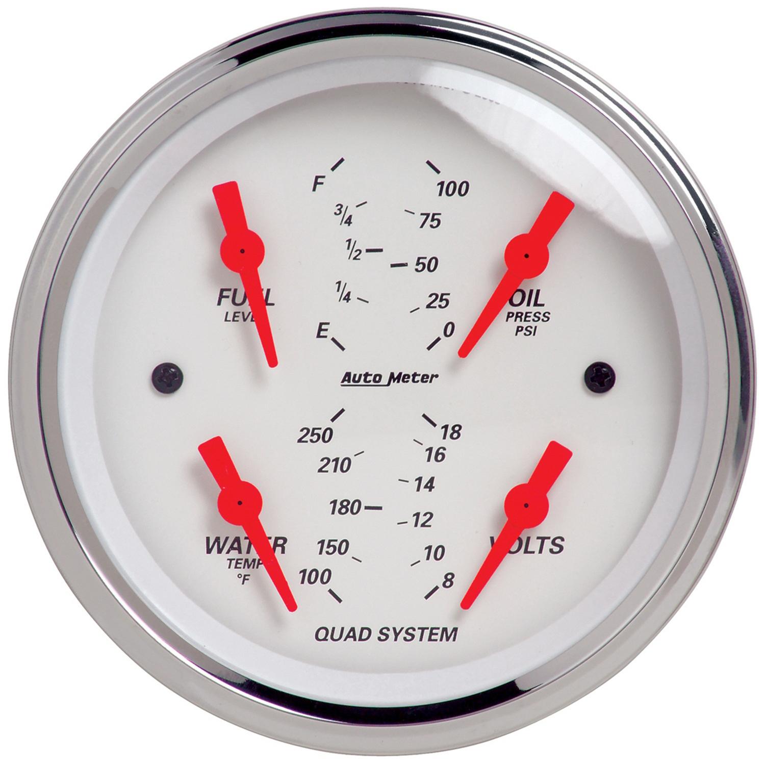 Auto Meter 2 PC. GAUGE KIT, 3-3/8" QUAD & SPEEDOMETER, 240-33 Ω, ARCTIC WHITE - 1308