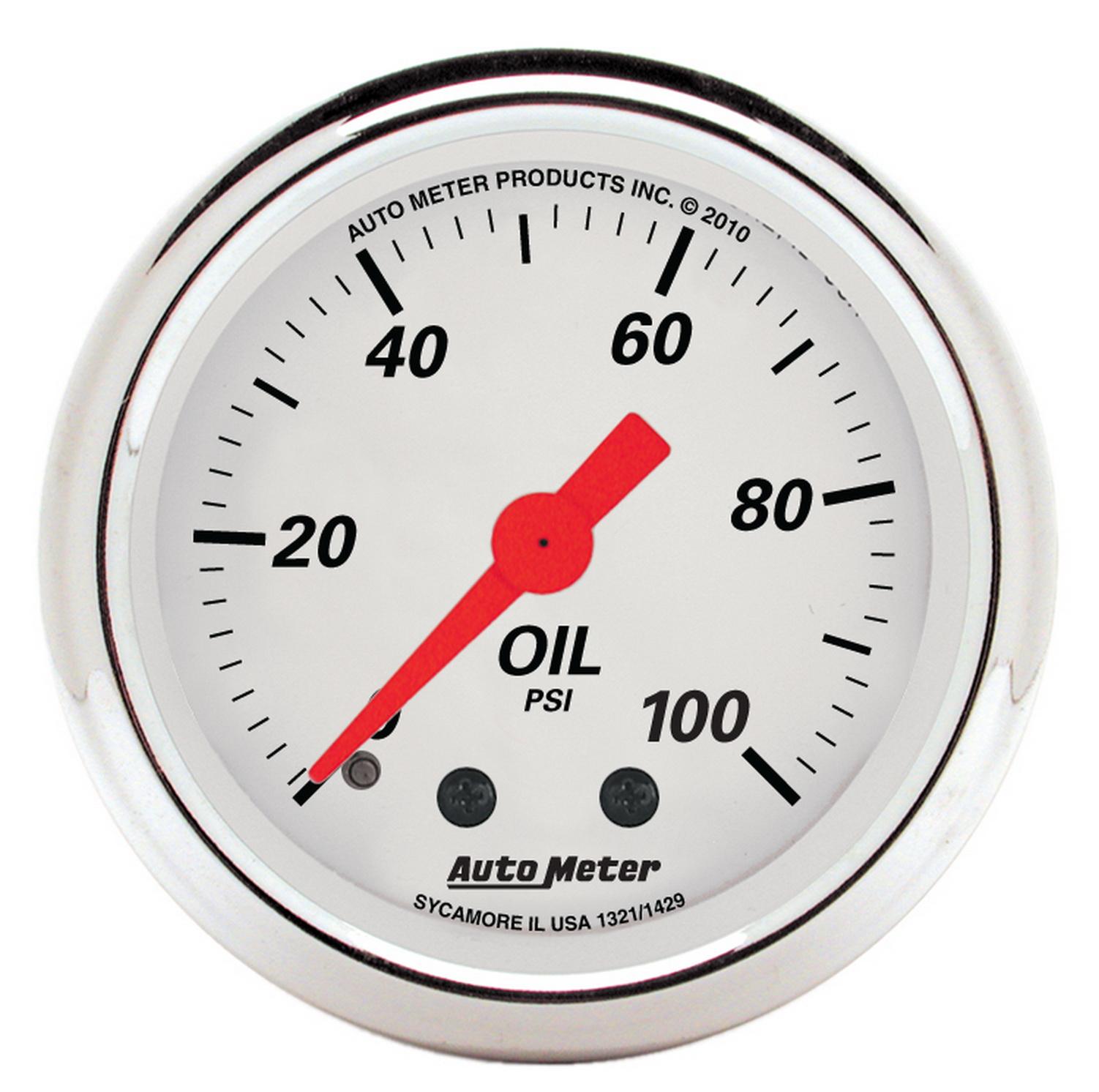 Auto Meter 2-1/16" OIL PRESSURE, 0-100 PSI, ARCTIC WHITE - 1321