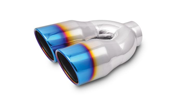 Vibrant Performance 2.5" Id Dual 3.5" Od Round Ss Tips (Single Wall, Angle Cut) W/ Burnt Blue Finis - 1326B