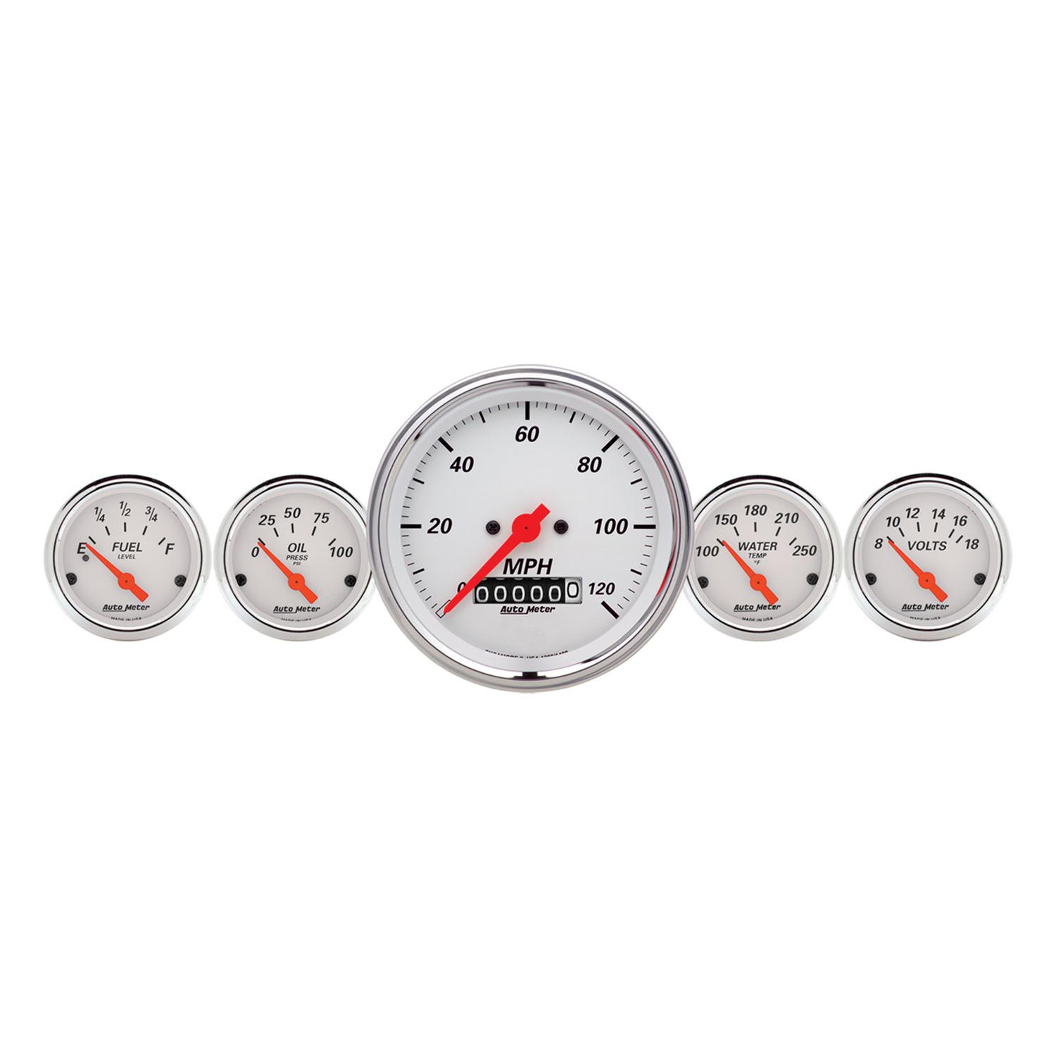 Auto Meter 5 PC. GAUGE KIT, 3-3/8" & 2-1/16", ELEC. SPEEDOMETER, ARCTIC WHITE - 1340