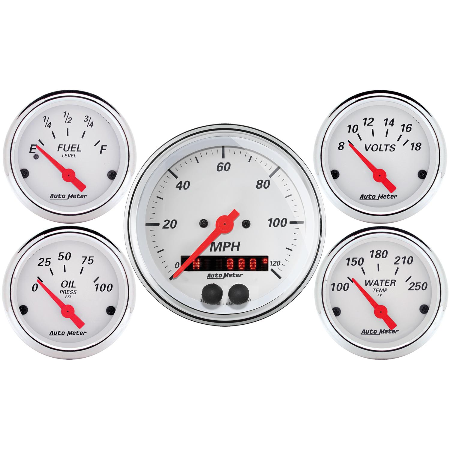 Auto Meter 5 PC. GAUGE KIT, 3-3/8" & 2-1/16", GPS SPEEDOMETER, ARCTIC WHITE - 1350