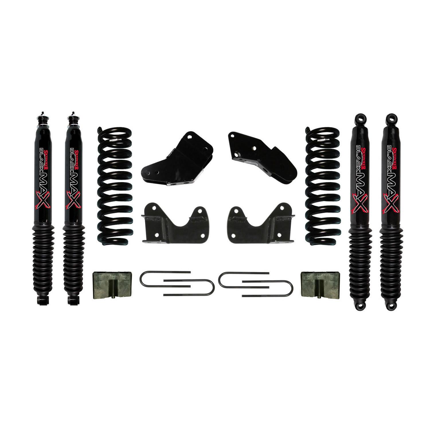 Skyjacker Ranger/B Series Suspension Lift Kit 83-97 Ranger 94-97 Mazda B Series w/Shock Black MAX Shocks 6 Inch Lift Incl. Front Coil Springs Hinge Brackets Radius Arm Bracket Rear U Bolt Kit Rear Block - 136R2K-B