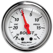 Auto Meter 2-1/16" BOOST/VACUUM, 30 IN. HG/ 20 PSI, ARCTIC WHITE - 1372