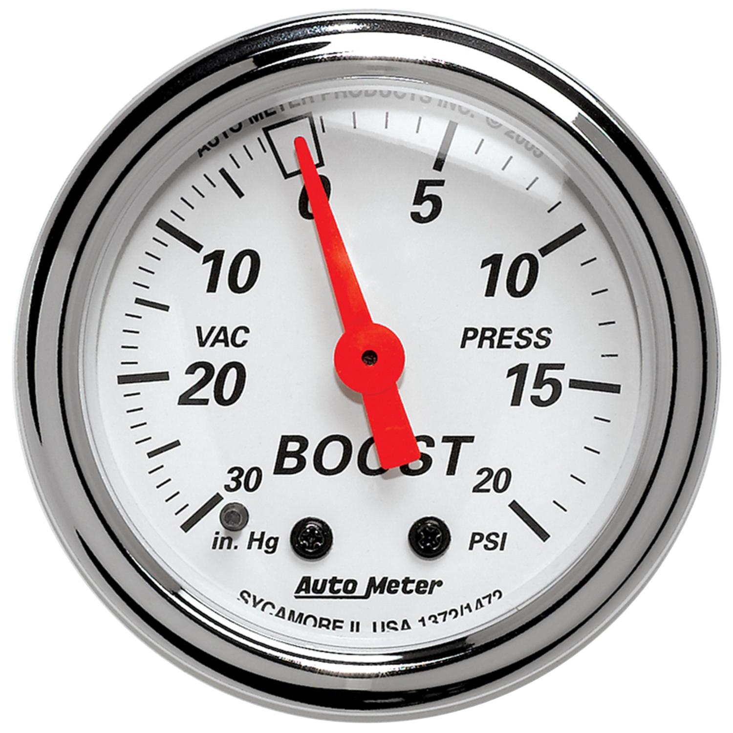 Auto Meter 2-1/16" BOOST/VACUUM, 30 IN. HG/ 20 PSI, ARCTIC WHITE - 1372