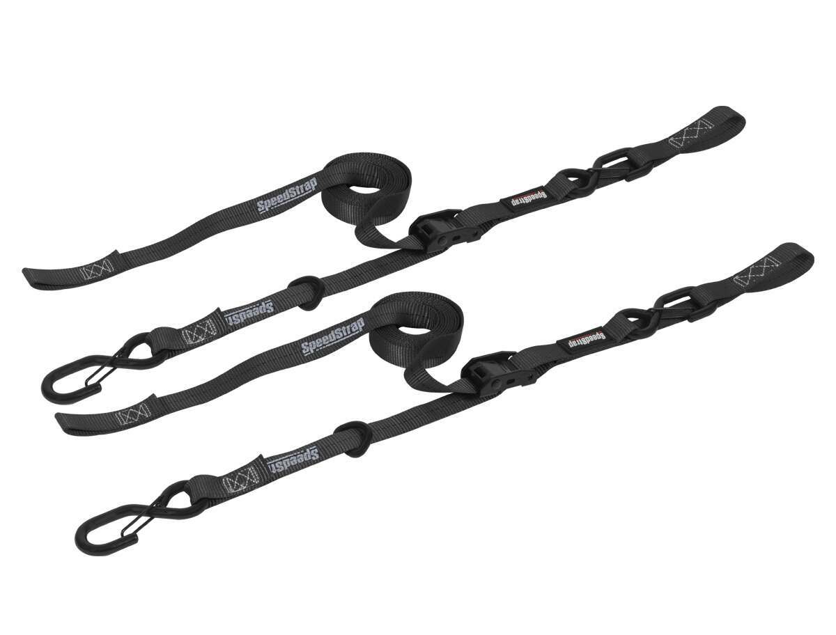 SpeedStrap 1 Inch x 10' Cam-Lock Tie Down with Snap S-Hooks and Soft-Tie 2 Pack Black - 13801-2