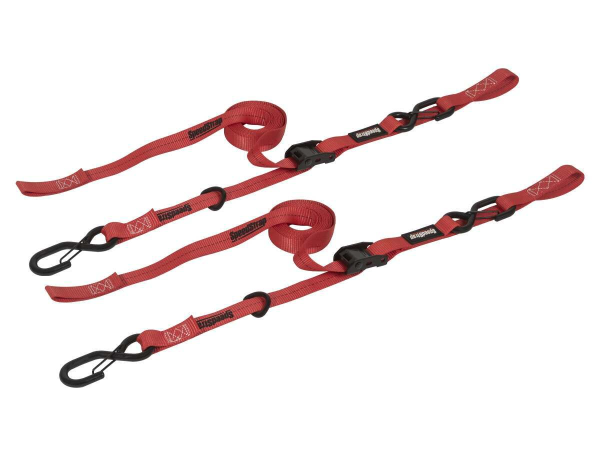 SpeedStrap 1 Inch x 10' Cam-Lock Tie Down with Snap S-Hooks and Soft-Tie 2 Pack Red - 13803-2