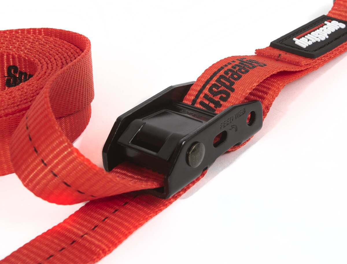 SpeedStrap 1 Inch x 10' Cam-Lock Tie Down with Snap S-Hooks and Soft-Tie 2 Pack Red - 13803-2
