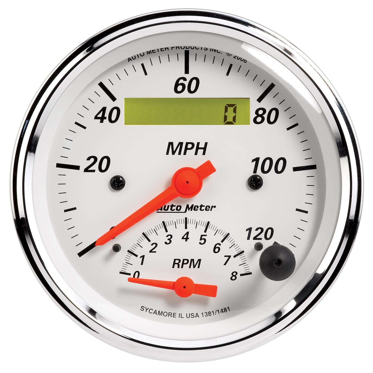 Auto Meter 3-3/8" TACHOMETER/SPEEDOMETER COMBO, 8K RPM/120 MPH, ARCTIC WHITE - 1381
