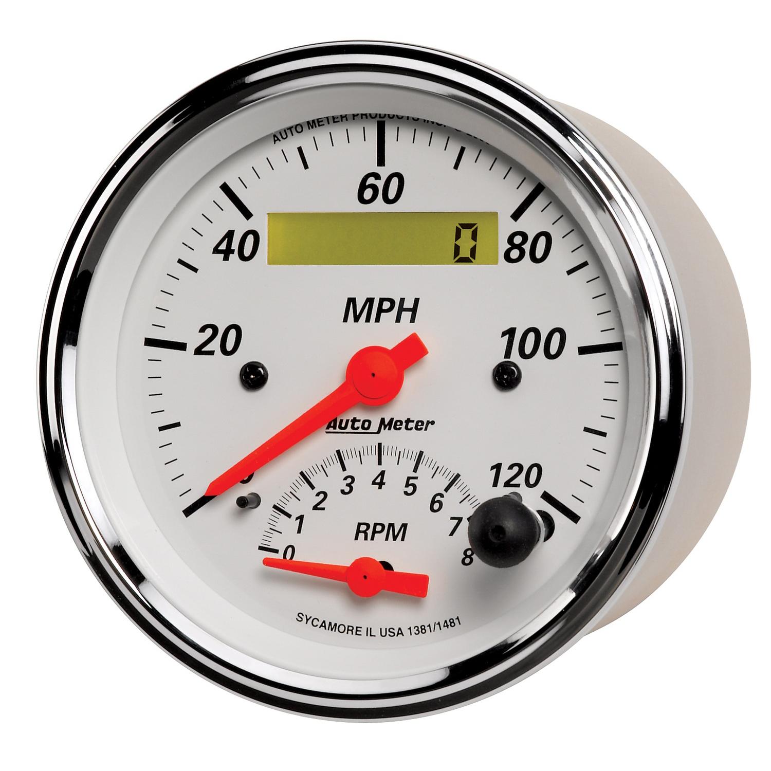 Auto Meter 3-3/8" TACHOMETER/SPEEDOMETER COMBO, 8K RPM/120 MPH, ARCTIC WHITE - 1381