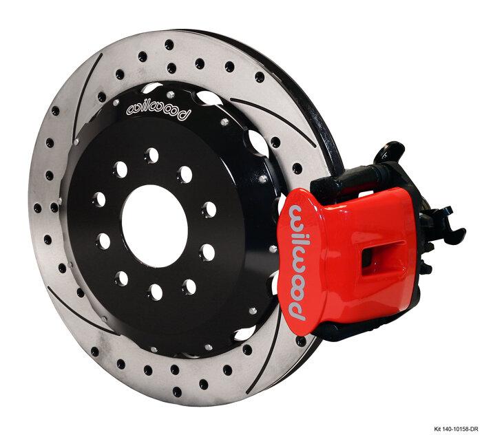 Wilwood 94-04 Mustang Combination Parking Brake and Caliper 13" Rear Brake Kit (Drilled/Slotted - Red)