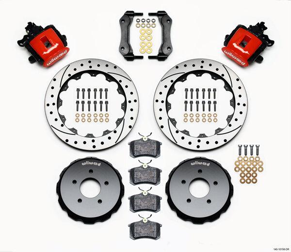 Wilwood 94-04 Mustang Combination Parking Brake and Caliper 13" Rear Brake Kit (Drilled/Slotted - Red)