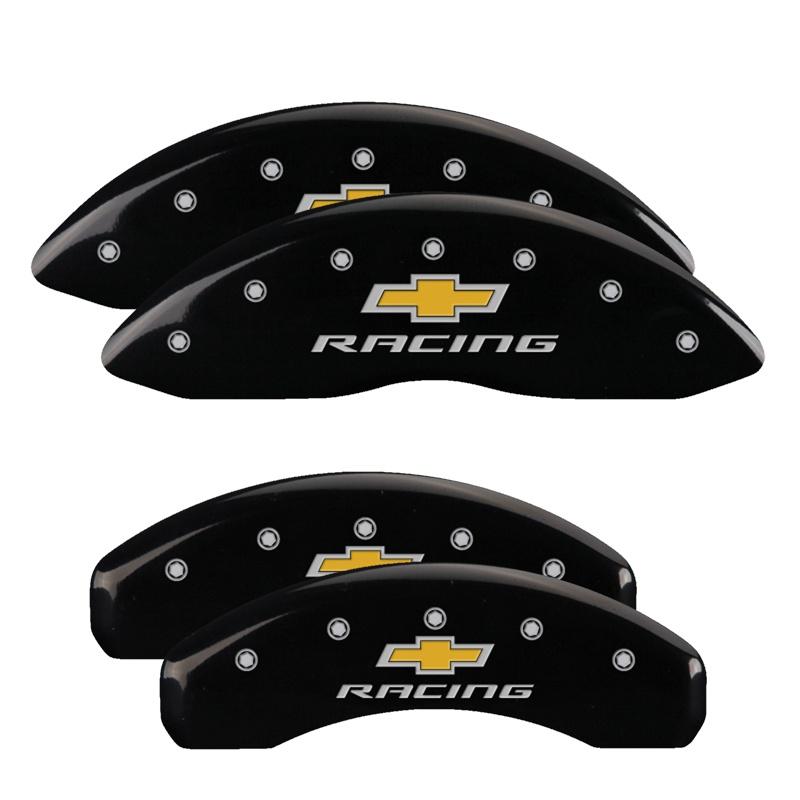 MGP Set Of 4: Black Finish, Silver Chevy Racing (2010-2015 Camaro LT, Camaro LS) - 14033SBRCBK